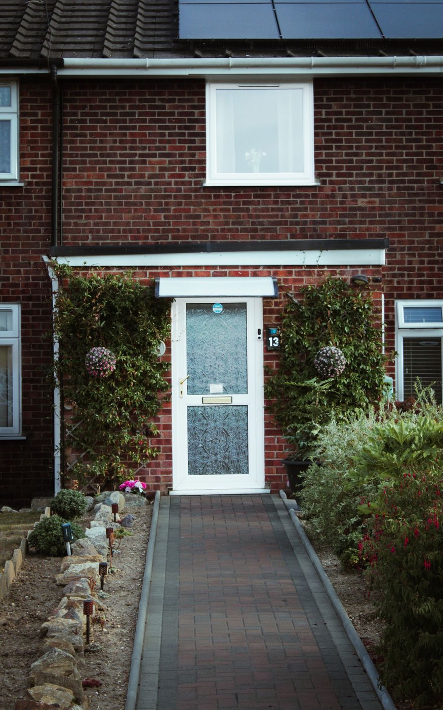 A British home with solar panels on the roof